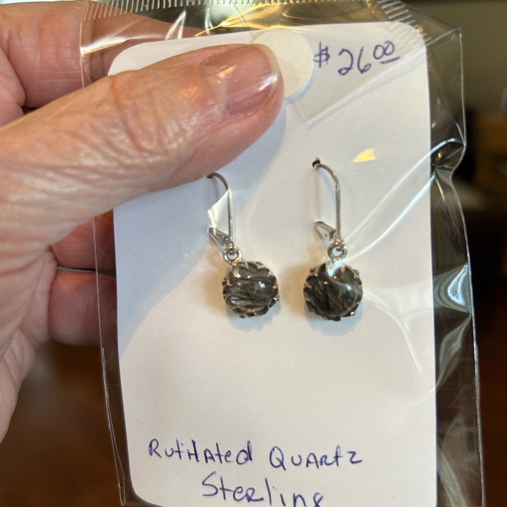 Rutile ( black) quartz sterling silver earrings